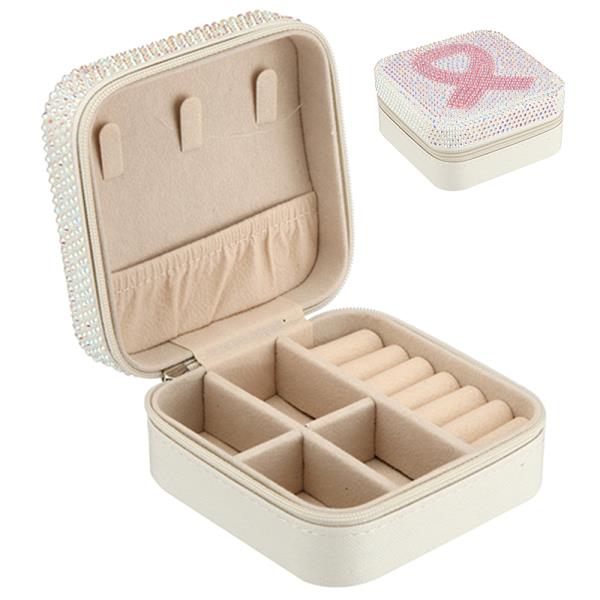 PINK BOW RHINESTONE THEMED SQUARE JEWELRY BOX