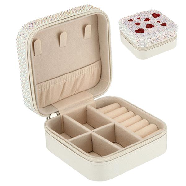 HEARTS RHINESTONE THEMED SQUARE JEWELRY BOX