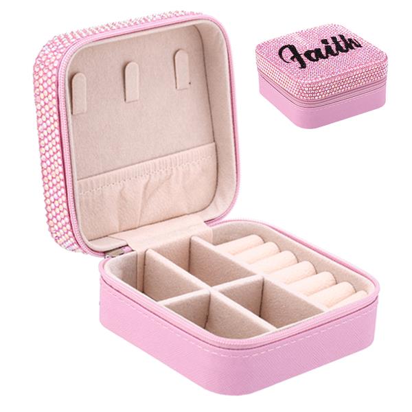 FAITH RHINESTONE THEMED SQUARE JEWELRY BOX
