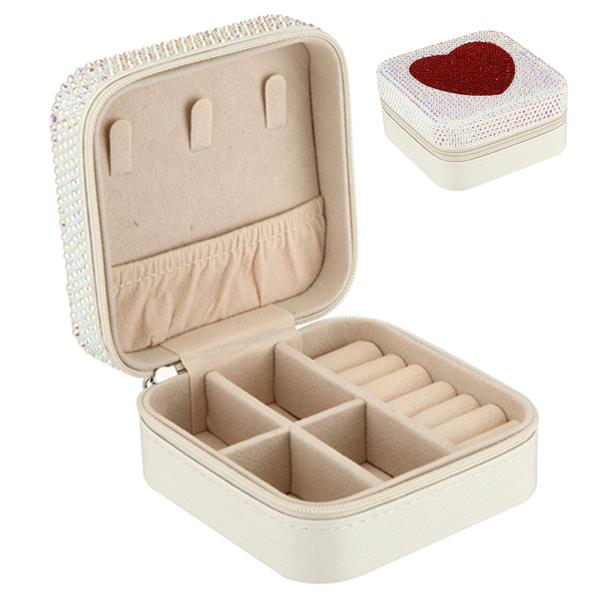 RED HEART RHINESTONE THEMED SQUARE JEWELRY BOX