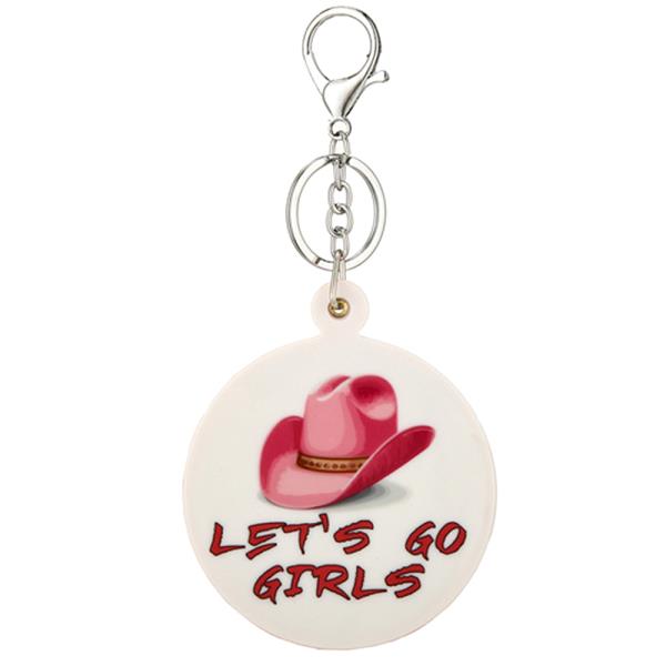 WESTERN LETS GO GIRLS ROUND MIRROR KEY CHAIN BAG CHARM