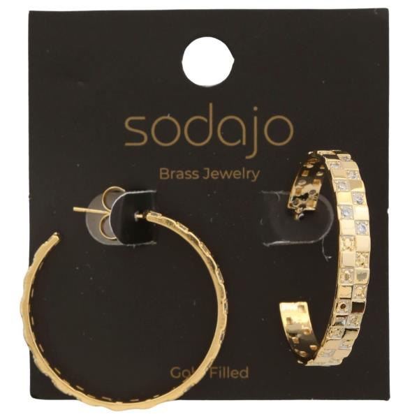 SODAJO RHINESTONE WIDE EDGE GOLD FILLED EARRING
