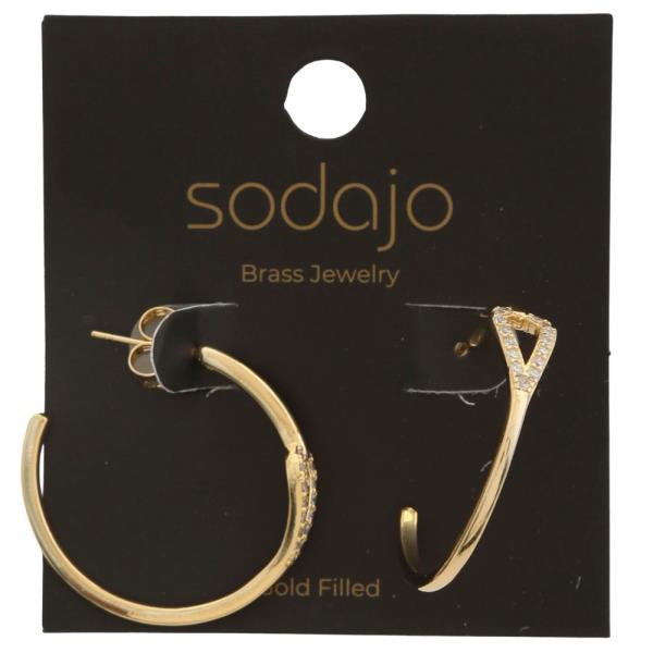 SODAJO RHINESTONE OPEN HOOP GOLD FILLED EARRING