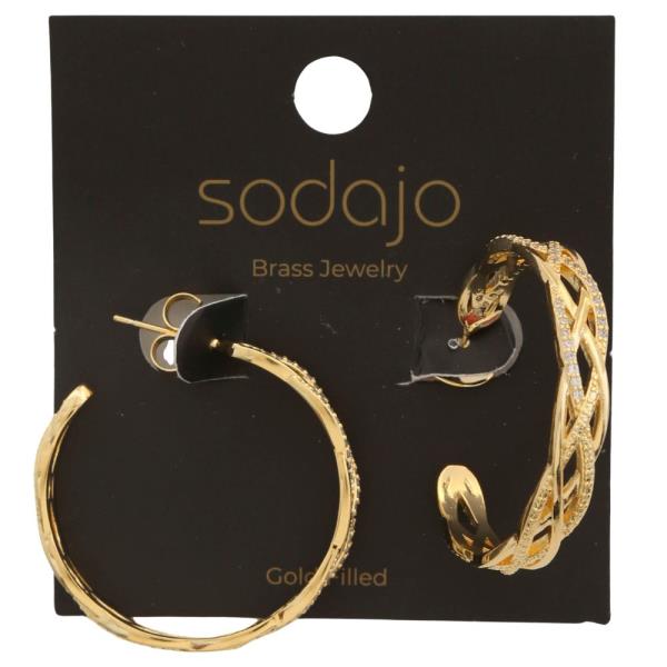 SODAJO TWISTED BRAIDED EDGE GOLD FILLED HOOP EARRING