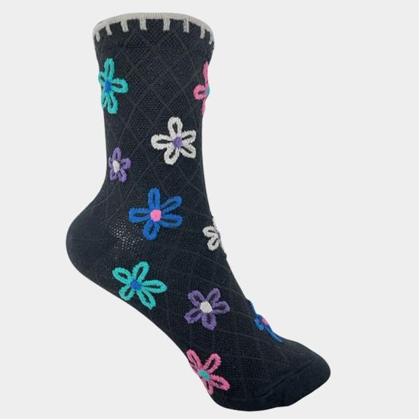 LARGE FLOWER EMBROIDERY CREW SOCKS
