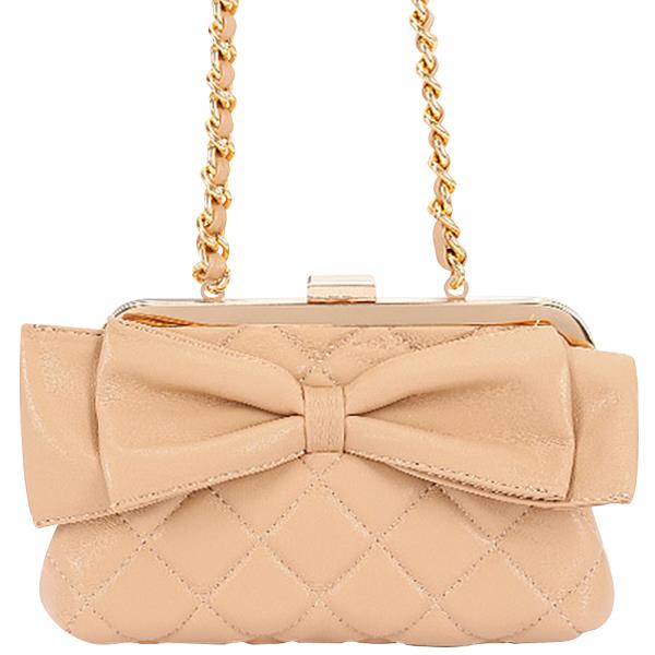 FAUX LEATHER METAL FRAME RIBBON CROSSBODY BAG