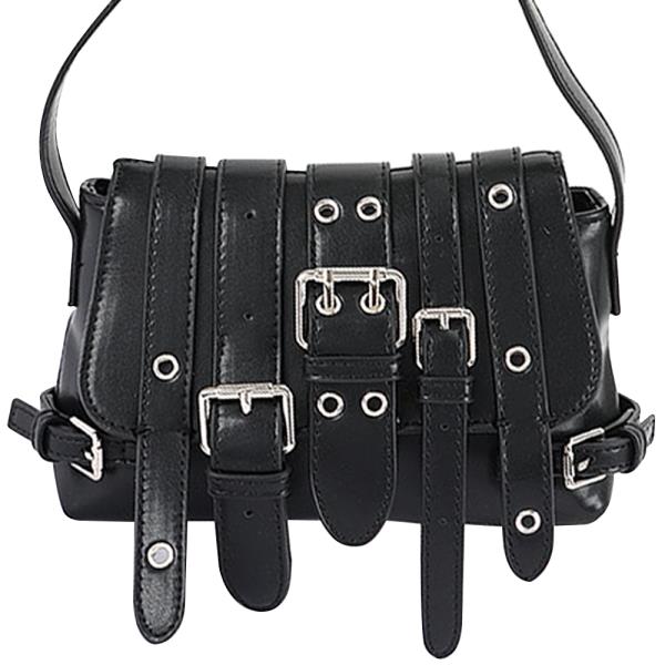 MULTI BUCKLE FAUX LEATHER BELT CROSSBODY BAG