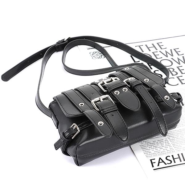 MULTI BUCKLE FAUX LEATHER BELT CROSSBODY BAG