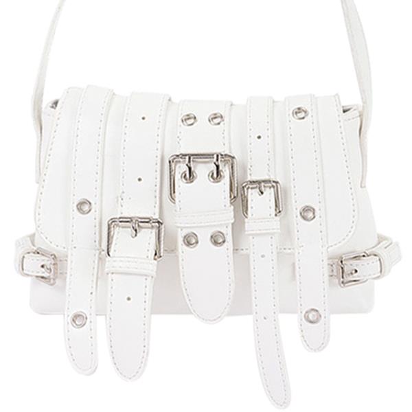 MULTI BUCKLE FAUX LEATHER BELT CROSSBODY BAG