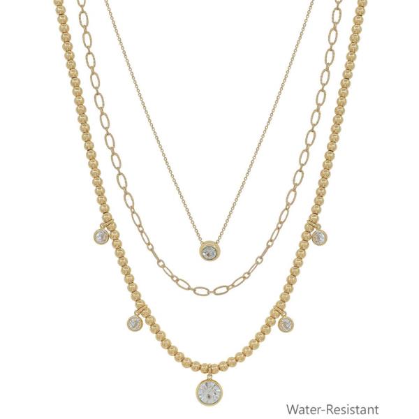CRYSTAL CHARM LAYERED METAL NECKLACE
