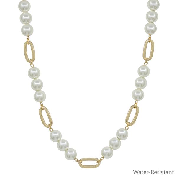 PEARL BEAD OVAL LINK NECKLACE