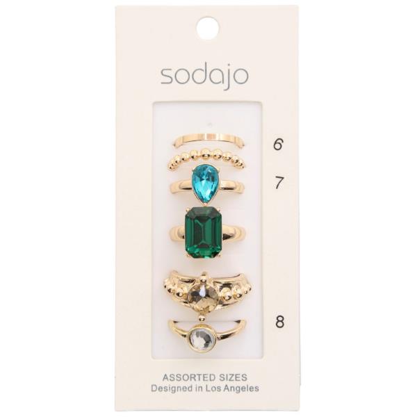 SODAJO CRYSTAL METAL ASSORTED RING SET