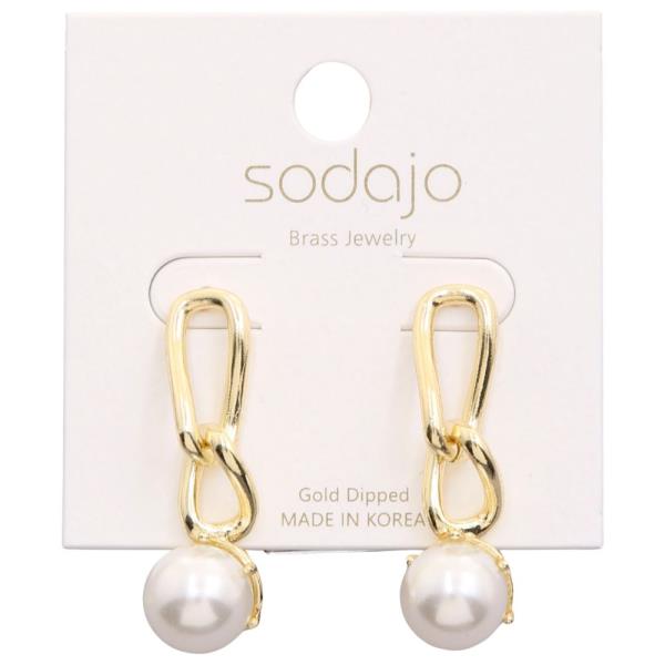 SODAJO OVAL LINK PEARL BEAD GOLD DIPPED EARRING