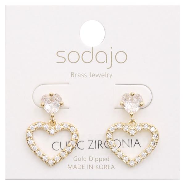 SODAJO CZ HEART CHARM HEART LINK GOLD DIPPED EARRING