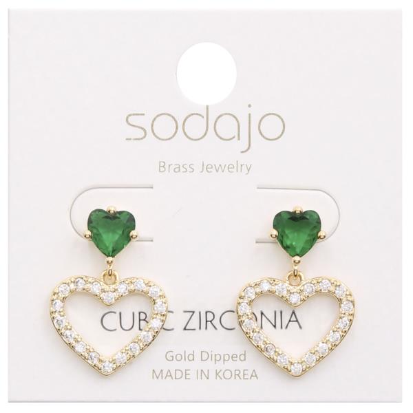 SODAJO CZ HEART CHARM HEART LINK GOLD DIPPED EARRING