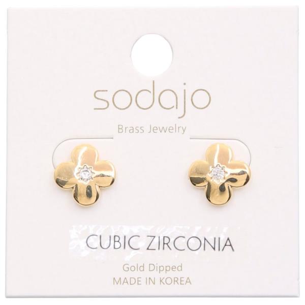 SODAJO CZ CLOVER STUD GOLD DIPPED EARRING