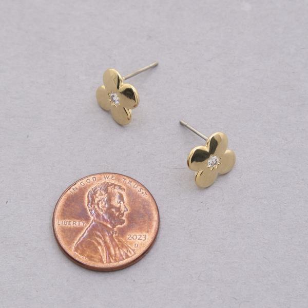 SODAJO CZ CLOVER STUD GOLD DIPPED EARRING