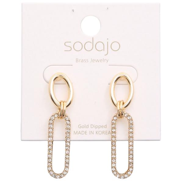 SODAJO CZ LONG OVAL LINK GOLD DIPPED EARRING