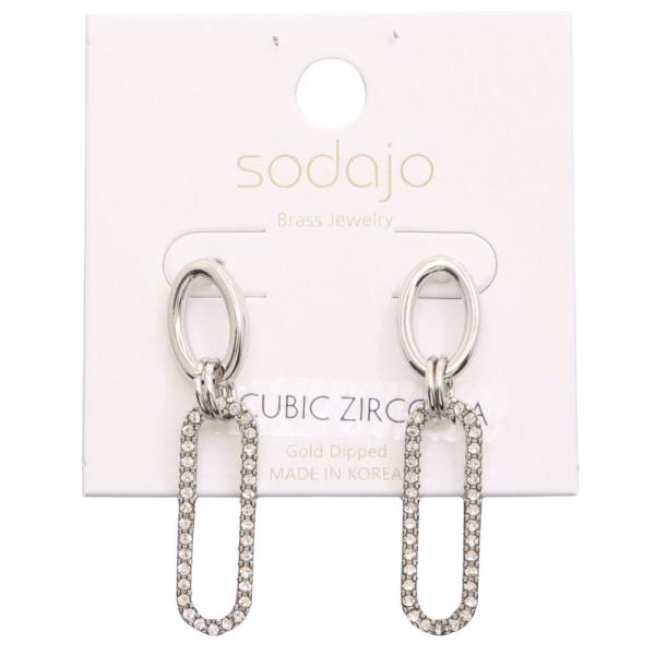 SODAJO CZ LONG OVAL LINK GOLD DIPPED EARRING