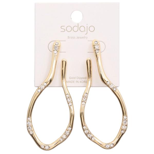SODAJO RHINESTONE METAL TEARDROP GOLD DIPPED EARRING
