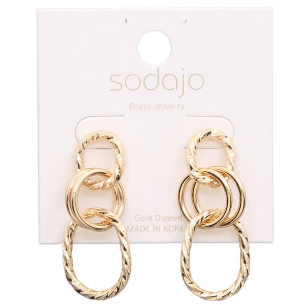 SODAJO TRIPLE CIRCLE LINK GOLD DIPPED EARRING