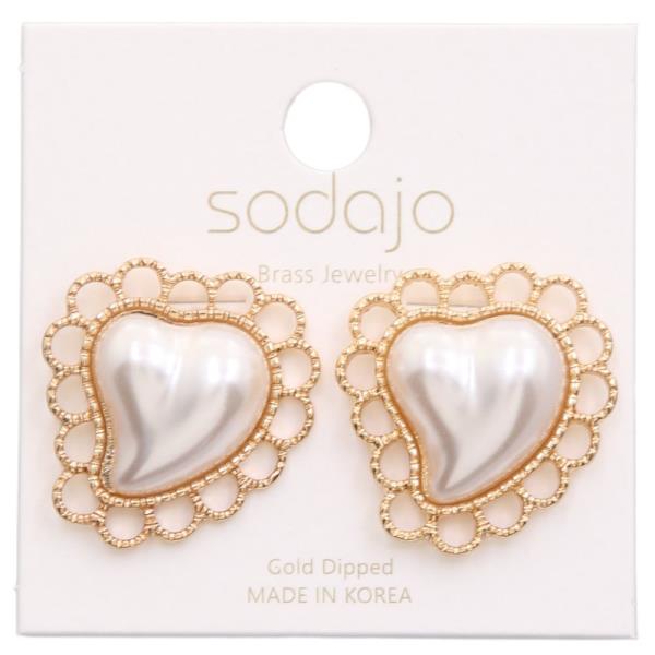 SODAJO HEART PEARL METAL GOLD DIPPED EARRING