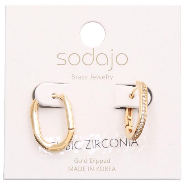 SODAJO OVAL CZ EDGE GOLD DIPPED EARRING