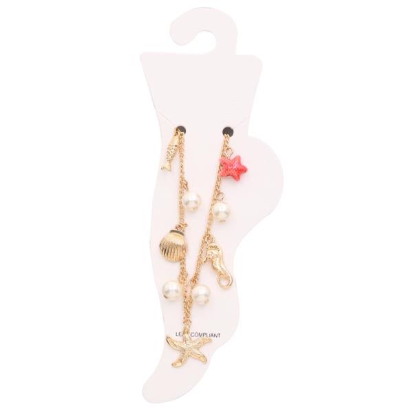 SEALIFE MULTI CHARM PEARL BEAD ANKLET