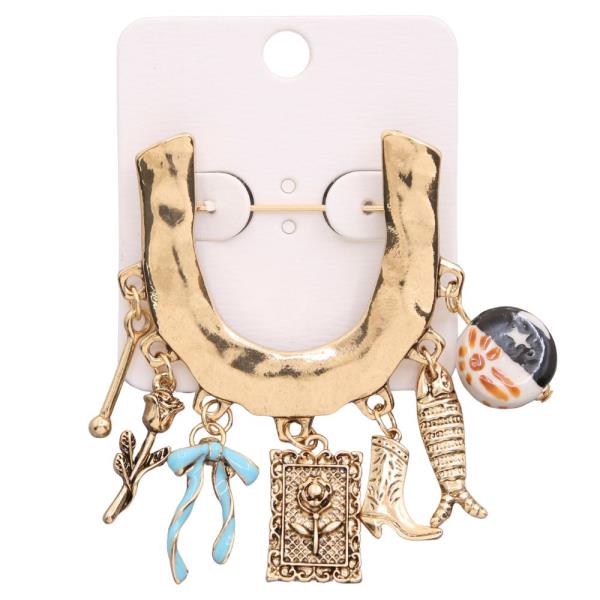 MULTI CHARM HORSESHOE SHAPE BROOCH