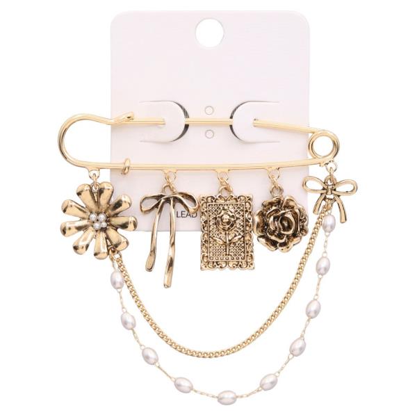 MULTI CHARM PEARL BEAD BROOCH