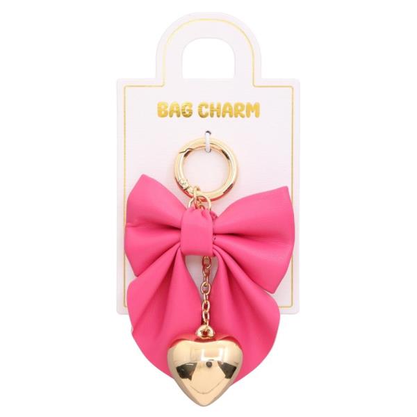 RIBBON METAL HEART BAG CHARM KEYCHAIN