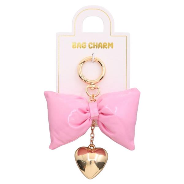 RIBBON METAL PADDED HEART BAG CHARM KEYCHAIN