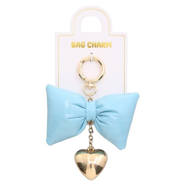 RIBBON METAL PADDED HEART BAG CHARM KEYCHAIN