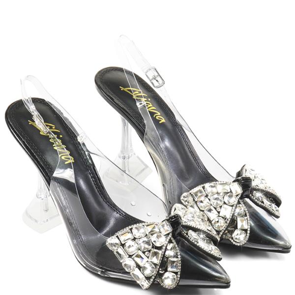 CLEAR RHINESTONE BOW HEEL 12 PAIRS