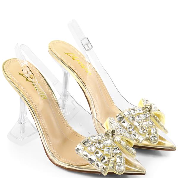 CLEAR RHINESTONE BOW HEEL 12 PAIRS
