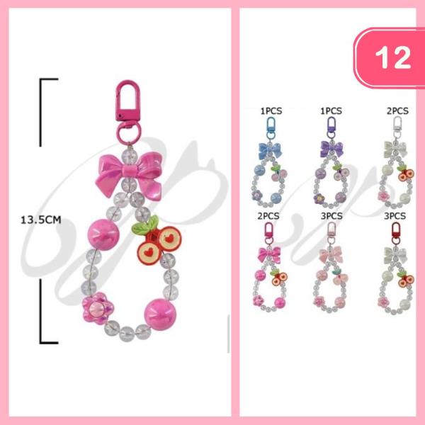 BEADED BOW  CHERRY PENDANT KEYCHAIN (12 UNITS)
