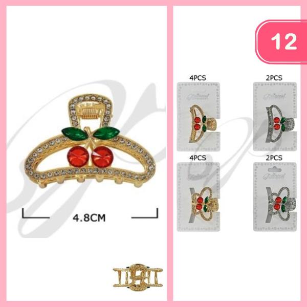 RHINESTONE CHERRY  HAIR CLAW CLIP (12 UNITS)