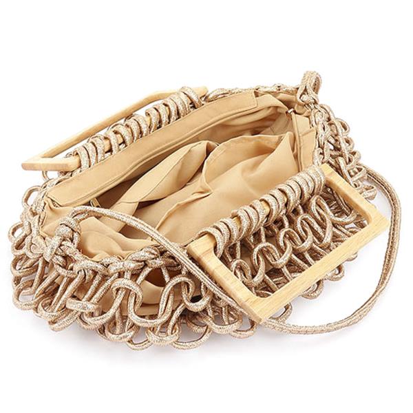 HANDMADE METALLIC WOOD HANDLE TOTE BAG
