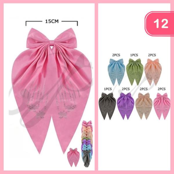 LONG TAIL RHINESTONE HAIR BOW PIN (12 UNITS)