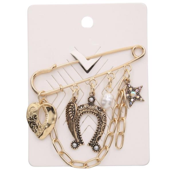 HORSE SHOE MULTI CHARM CHAIN BROOCH
