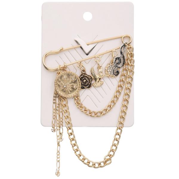 COIN MULTI CHARM CHAIN BROOCH