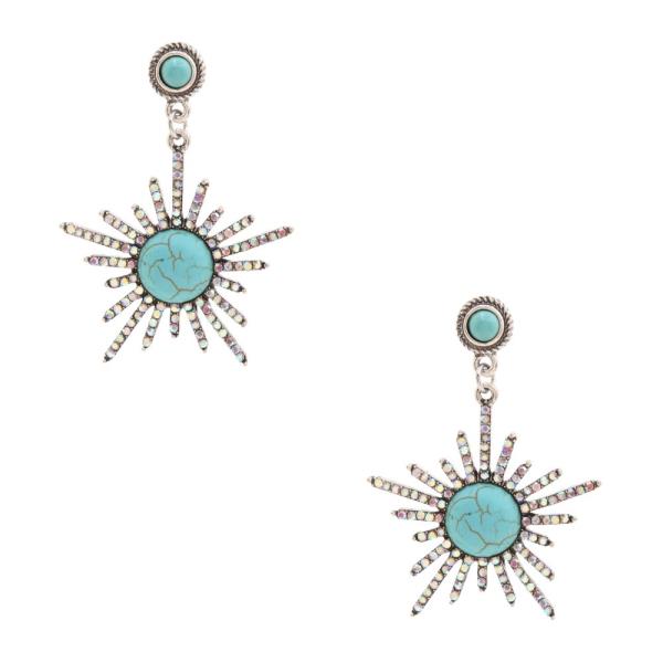 TURQUOISE BEAD RHINESTONE DANGLE EARRING