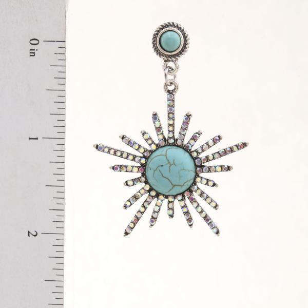 TURQUOISE BEAD RHINESTONE DANGLE EARRING