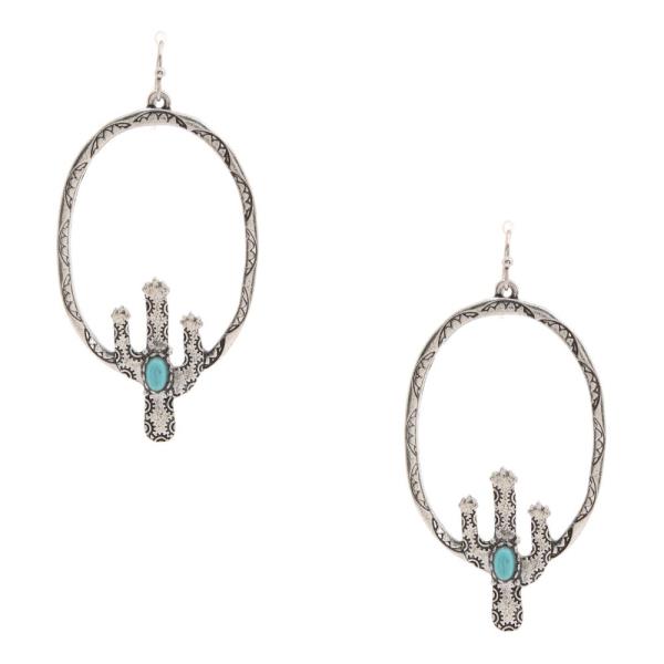 CACTUS TURQUOISE BEAD OVAL DANGLE EARRING