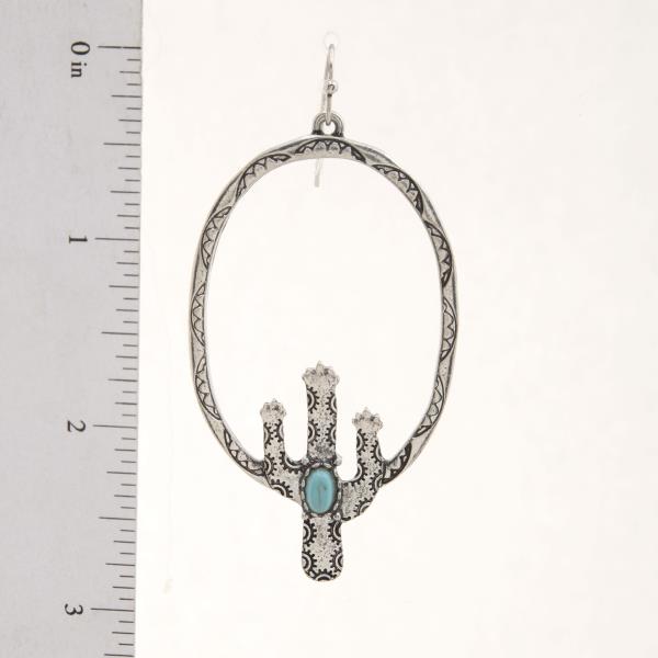 CACTUS TURQUOISE BEAD OVAL DANGLE EARRING