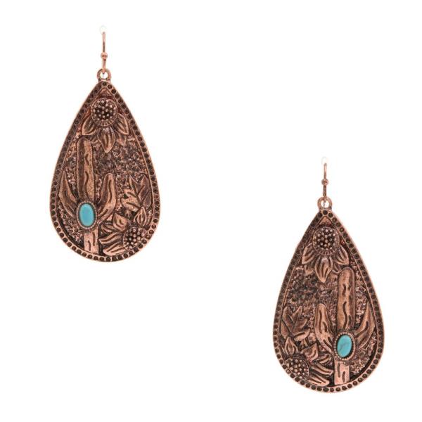 WESTERN STYLE CACTUS TEARDROP DANGLE EARRING