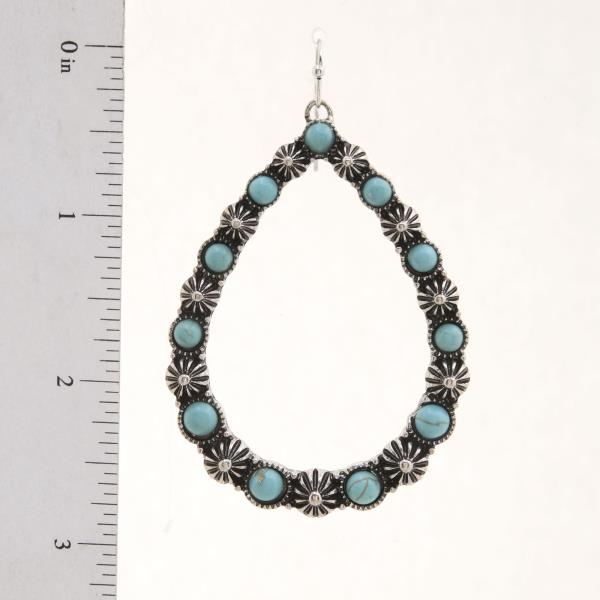 WESTERN STYLE TURQUOISE BEAD TEARDROP DANGLE EARRING