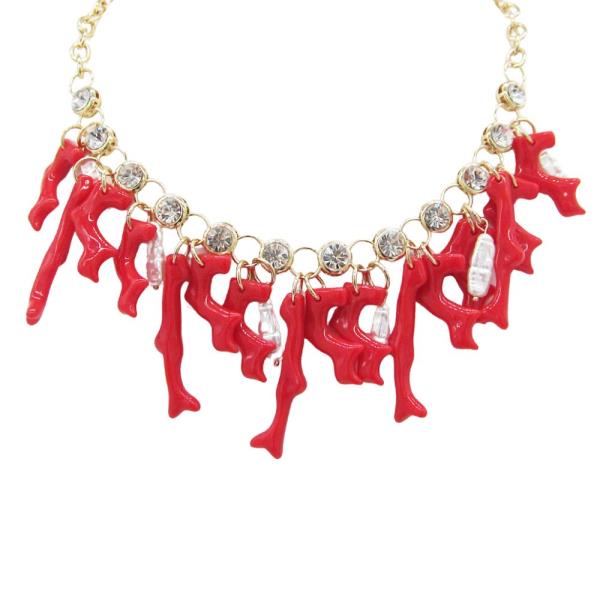 CORAL PEARL BEAD RHINESTONE NECKLACE
