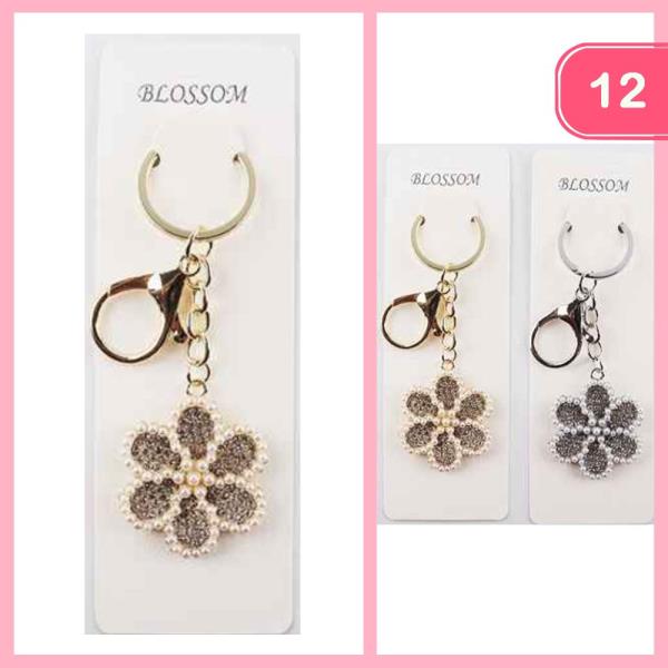 FLOWER PEARL RHINESTONE KEYCHAIN (12 UNITS)