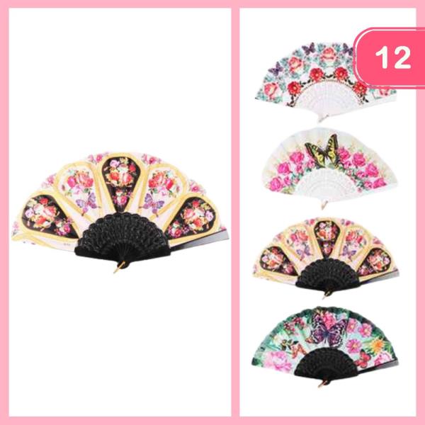FLOWER BUTTERFLY HAND  FAN (12 UNITS)